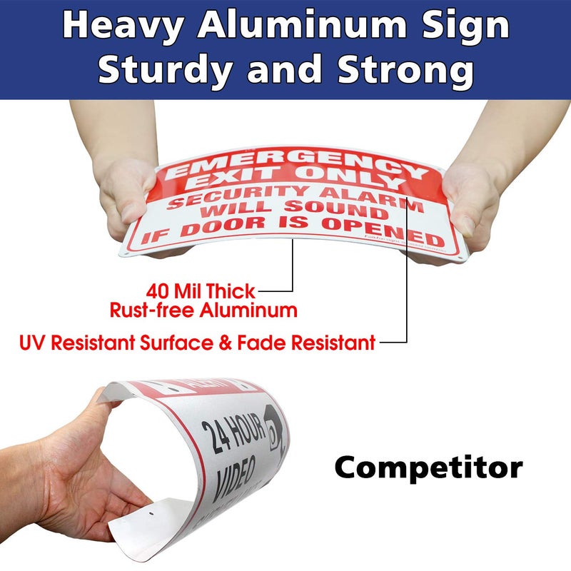 Faittoo Emergency Exit Only - Security Alarm Will Sound If Door Is Opened Sign, 4 Pack, 10 x 7 inch .40 Rust Free Aluminum, UV Protected, Weather Resistant, Waterproof, Durable Ink, Easy to install - Image 5